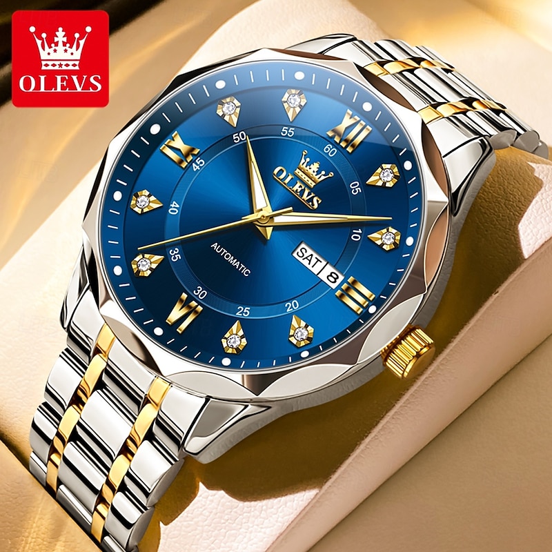 OLEVS 6727 Mens Watch Original Luxury Automatic Mechanical Watch Waterproof Calendar Week Stainless Steel Watch