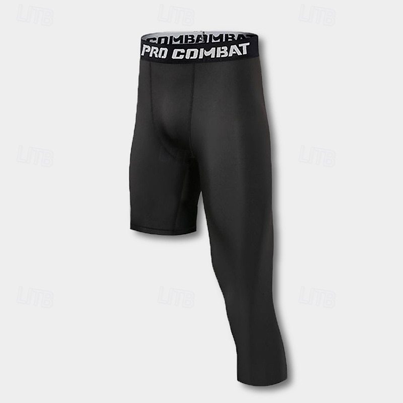 Men's 3/4 Leggings Sports Tights One Leg Compression Pants Base Layer High Waist Bottoms Athleisure Gym Workout Fall Quick Dry Breathable Basketball Running Yoga Regular Fit Sportswear Activewear