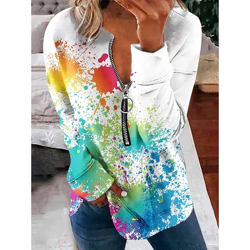 Women's Pullover Sweatshirt Zip Up Sweatshirts Graphic Polka Dot Fashion Casual Long Sleeve Crew Neck Regular Tops Street Dailywear Zipper Print Light Green Fall Winter