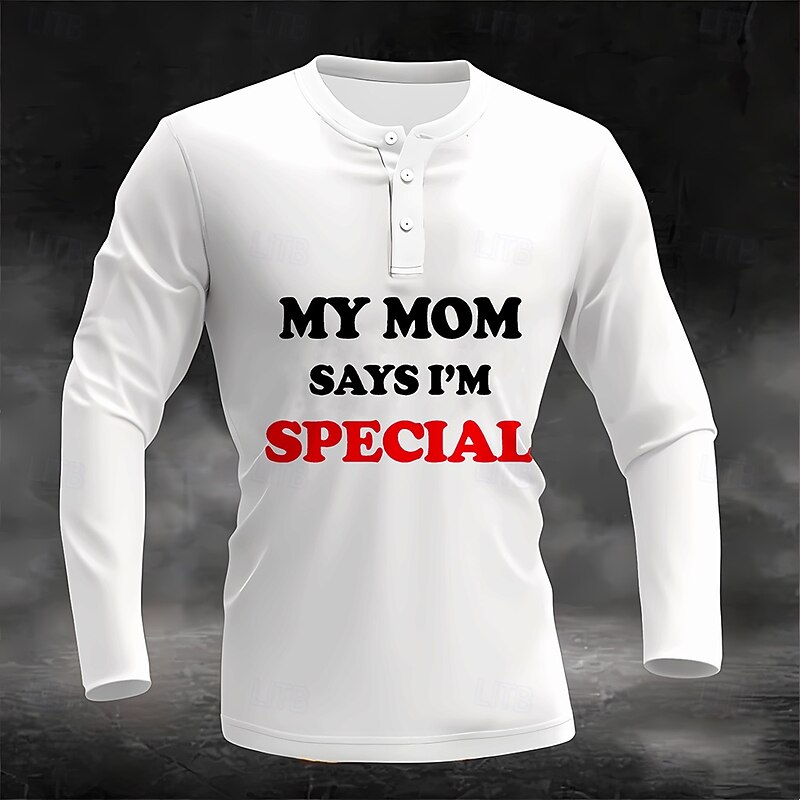 Men's Funny Slang Henley Shirt Long Sleeve Fashion Cute Daily Casual Holiday Going out Spring &  Fall All Seasons Black White Henley Henley T-Shirt
