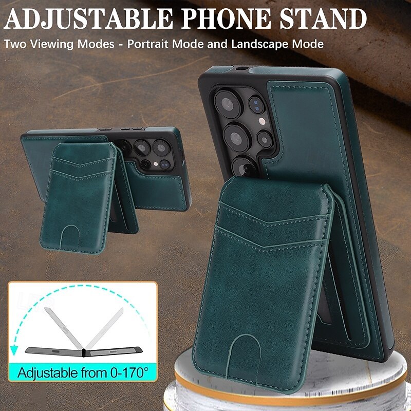 Phone Case For Samsung Galaxy S25 S25 Edge S24 Ultra Plus S24 FE Back Cover Magnetic Kickstand Card Slot Retro TPU PU Leather3