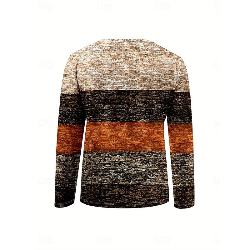 Women's T Shirt Graphic Geometric Striped Vintage Stylish Classic Long Sleeve V Neck Notched Neck Regular Tops Daily Weekend Print Brown Spring Fall Winter3