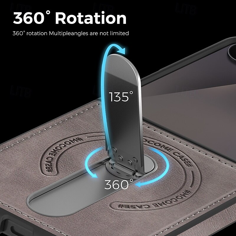 Phone Case For Samsung Galaxy Z Flip 7 Z Flip 7 FE Z Flip 6 Z Flip 5 Z Flip 4 Back Cover Support Wireless Charging Kickstand Shockproof Retro TPU PU Leather3
