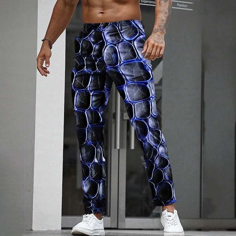 Men's Geometric Optical Illusion Scales Dress Pants Trousers Suit Pants Mid Waist Casual Outdoor Holiday Straight Leg Pants with Pockets Spring Fall 3D Print Purple Orange Green3
