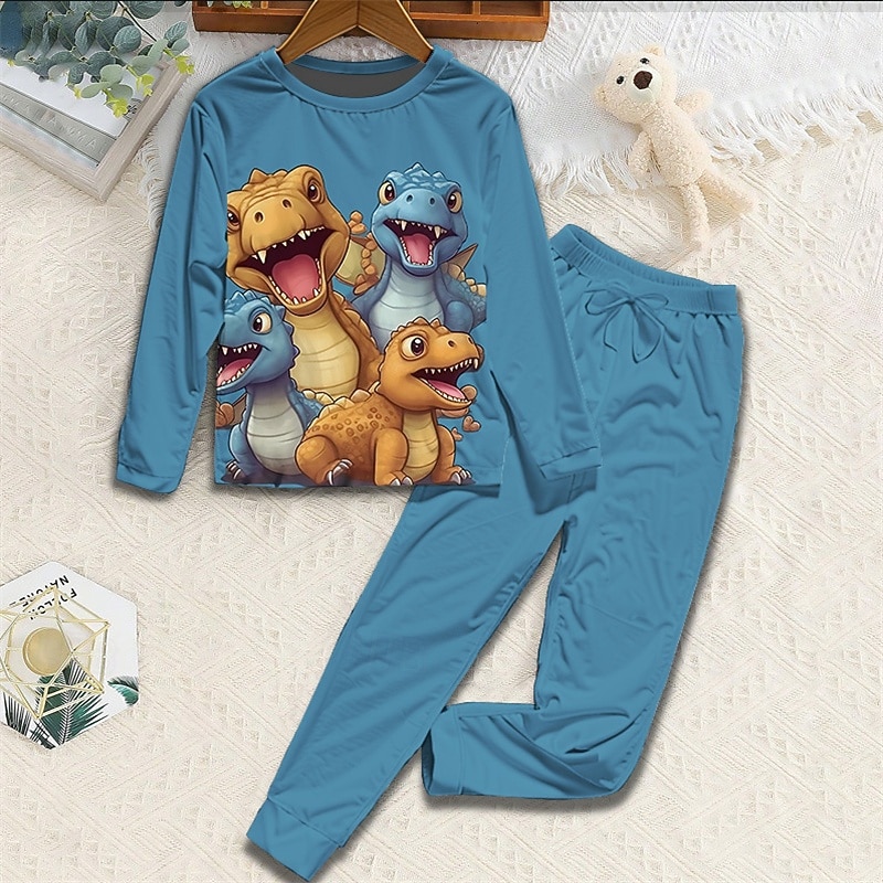 Boys' 3D Dinosaur Pajama Sets Tee & Pants Pajama Sets Long Sleeve 3D Print Fall Winter Active Basic Kids 4 years+ Crew Neck Home Daily Regular Fit