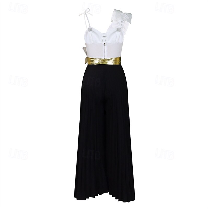 Women's Fashion Streetwear Blouse Pants Sets Bolero Top Sleeveless V Neck Solid Color Ruffle Vacation Casual Daily Black Yellow Red Spring Regular Fit3