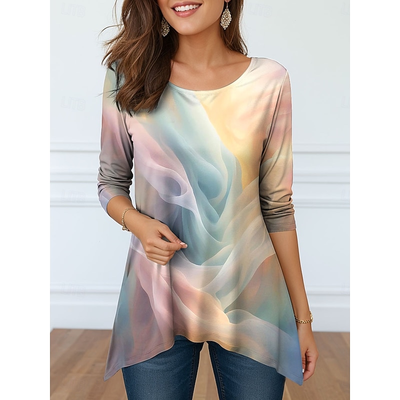 Women's Tunic Graphic Abstract Elegant Vintage Fashion Long Sleeve Crew Neck Round Neck Long Tops Daily Weekend Print Purple Orange Green Summer Spring Fall Winter
