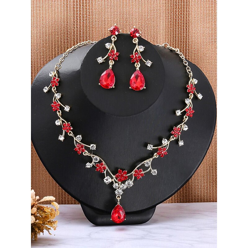 Women's Gold-Tone Floral Necklace and Earrings Set with Purple and Clear Crystals, Elegant Jewelry for Parties and Special Occasions3