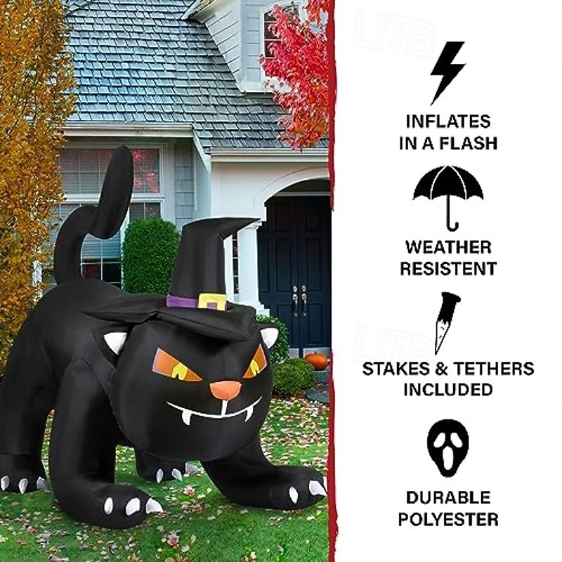 Haunted Hill Farm 6-ft. Wide Black Cat Blow Up with Lights, Outdoor Halloween Inflatable Decoration for Lawn and Yard, Giant Spooky Holiday Decor4