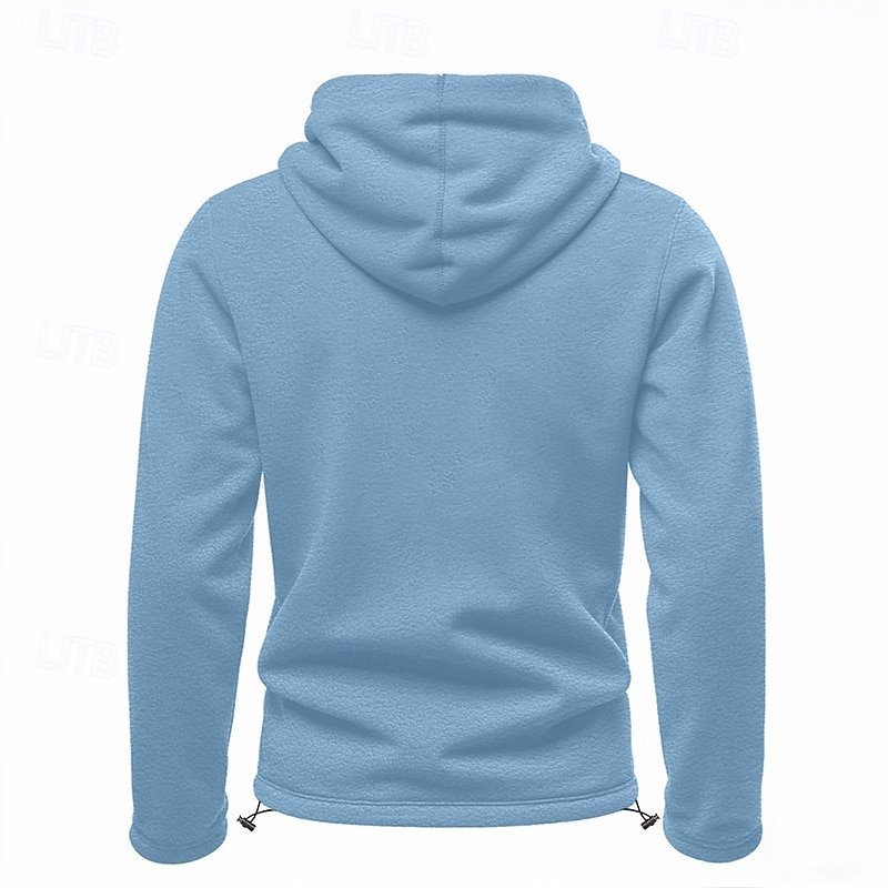 Men's Hoodie Polar Fleece Black Army Green Khaki Dark Gray Light Blue Hooded Plain Drawstring Sports & Outdoor Daily Holiday Polyester Streetwear Basic Casual Fall Winter Clothing Apparel Hoodies4