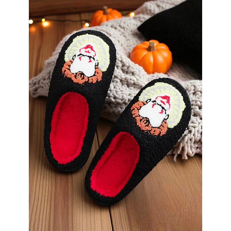 Unisex Fuzzy Horror Clown Slippers with Red Plush Lining - Halloween Indoor Cozy Shoes for Scary Costume Parties and Horror Movie Fans4