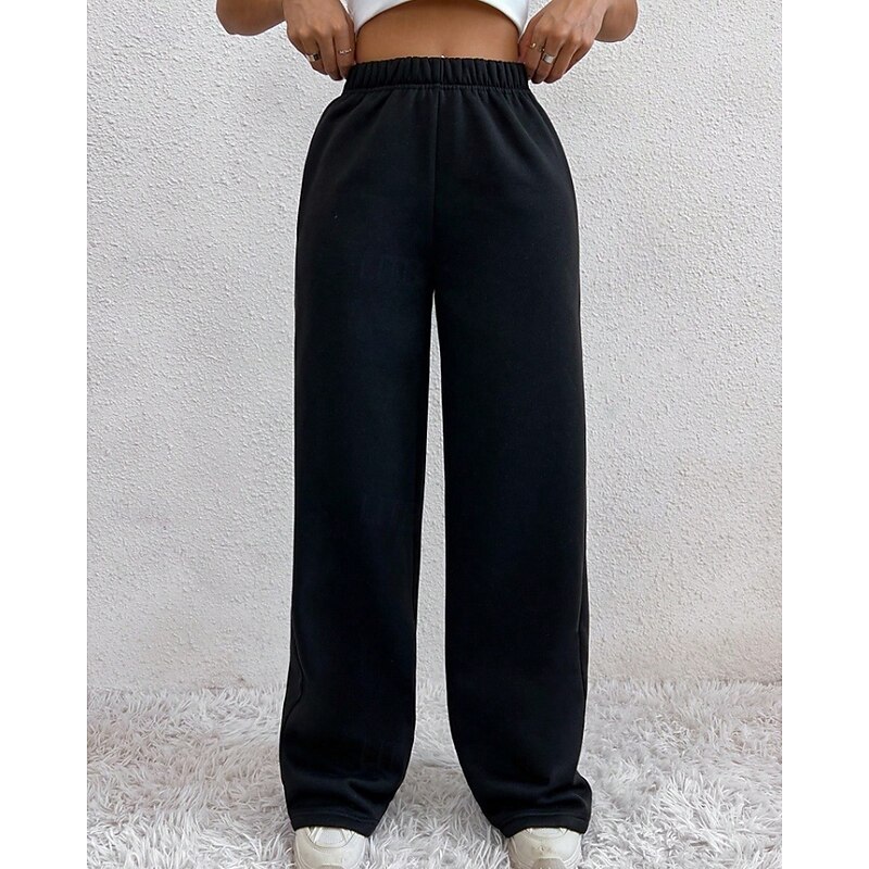 Women's Wide Leg Slacks Streetwear Casual Full Length Natural Plain Pocket Elastic Waist Comfortable Vacation Daily Going out Grey Black Winter Regular Fit2