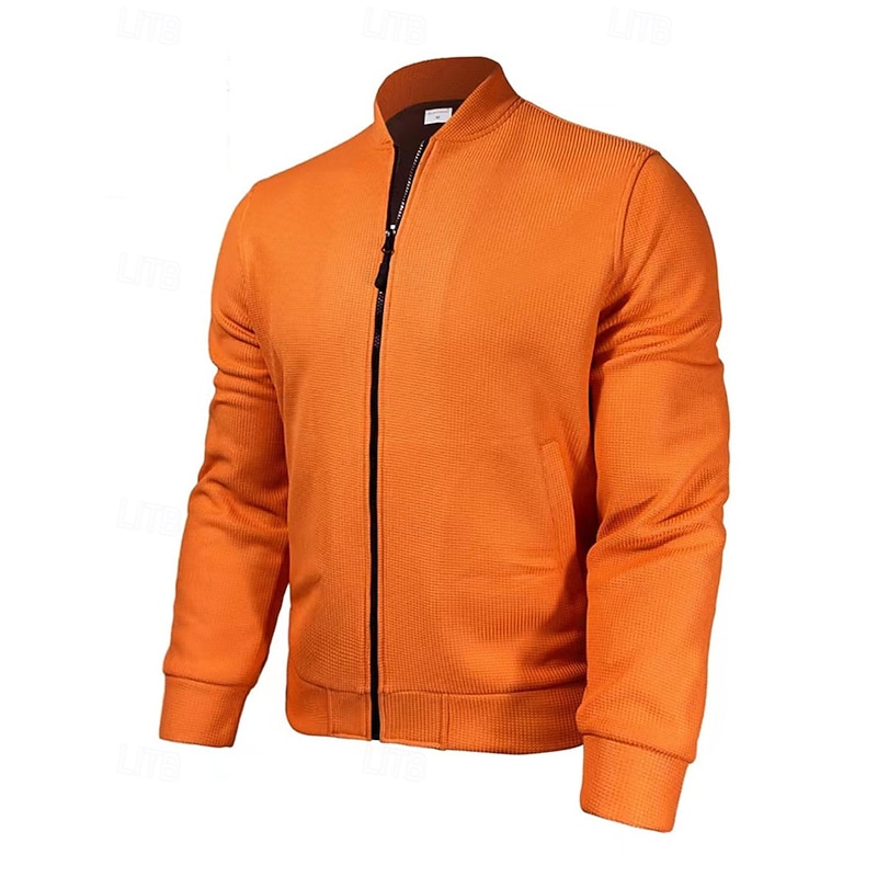 Men's Waffle Jacket Winter Jacket Fleece Jacket Casual Jacket Vacation Daily Thermal Warm Pocket Fleece Fall Winter Plain Fashion Streetwear Stand Collar Regular Camel Black White Orange Light Grey