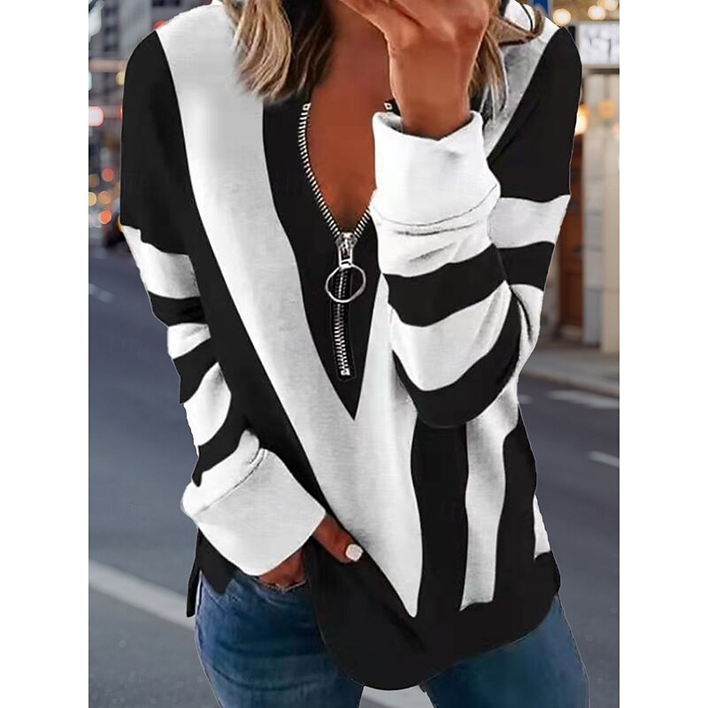 Women's Pullover Sweatshirt Zip Up Sweatshirts Graphic Geometric Fashion Casual Long Sleeve Crew Neck Regular Tops Street Dailywear Zipper Print White Blue Purple Orange Gray Spring Fall Winter4