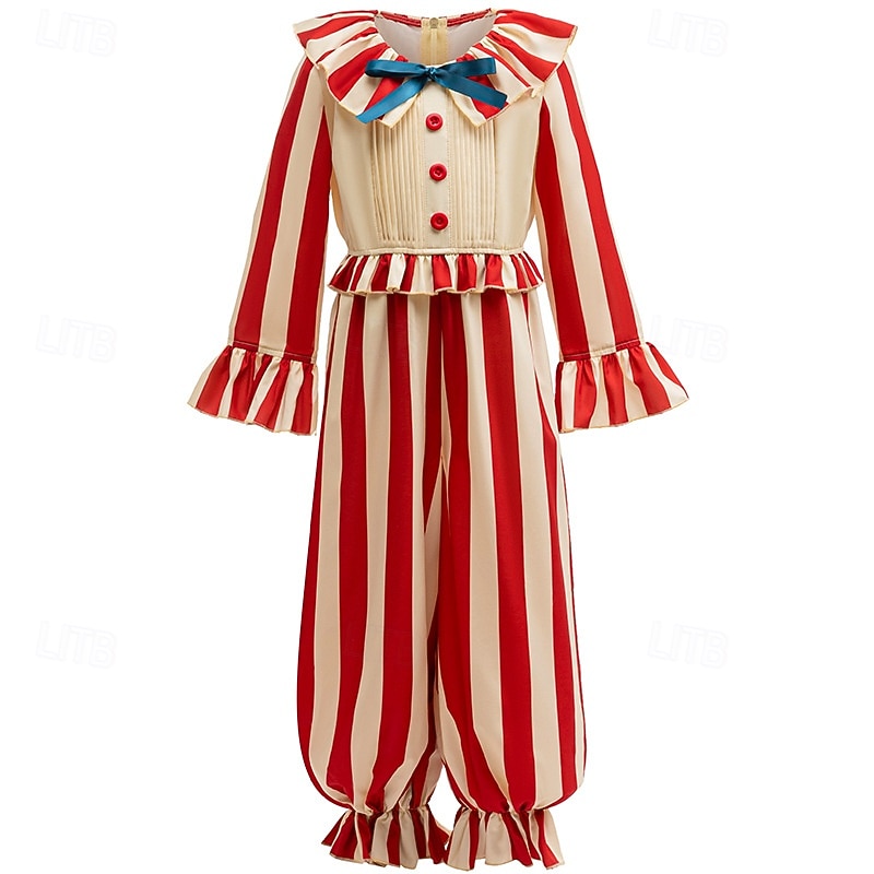 Joker Clown Halloween Costume Jumpsuit Clown in a Cornfield Horror Scary Costume Kid's Unisex Boys' Girls' Halloween Carnival Party Easy Halloween Costumes Dress Up2