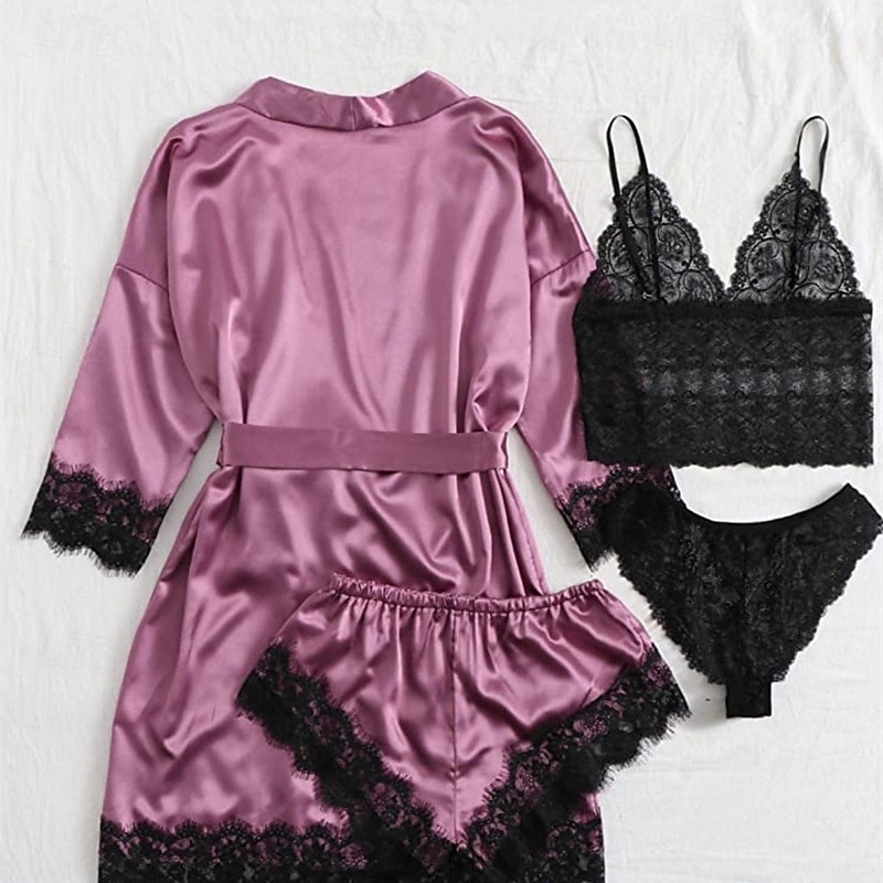 Women's Lace Lingerie Sexy Lingerie LaceNightwearPolyester Date Weekend Solid Colored Sexy Black Pink Wine Red Purple Summer4