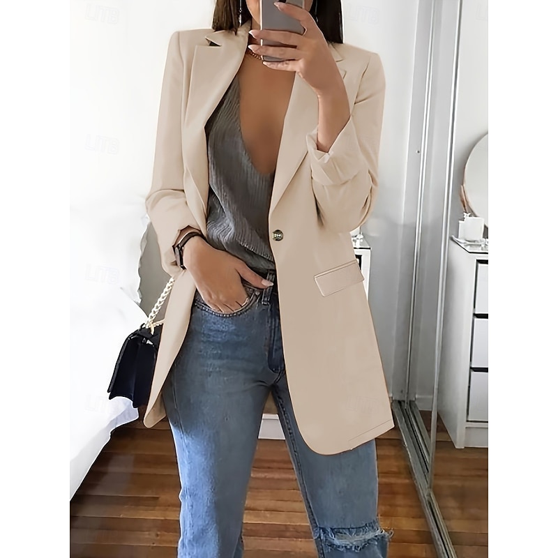 Women's Blazer Comfortable Breathable Pocket Fashion Casual Plain Office Street Casual Daily Wear Single Breasted Regular Turndown Regular Fit Long Sleeve Outerwear Black White Red Summer Spring4