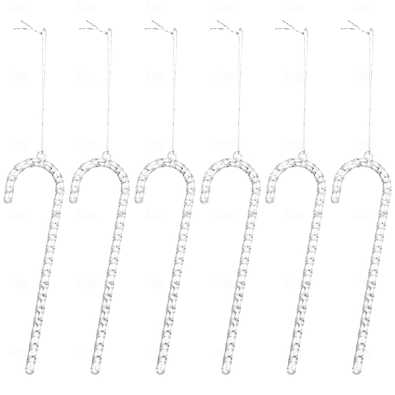 6PCS Christmas Tree Acrylic Candy Cane Ornaments, Transparent Crystal Icicle Cane Pendants, Colorful Hanging Decorations for Xmas Tree and Holiday Party2