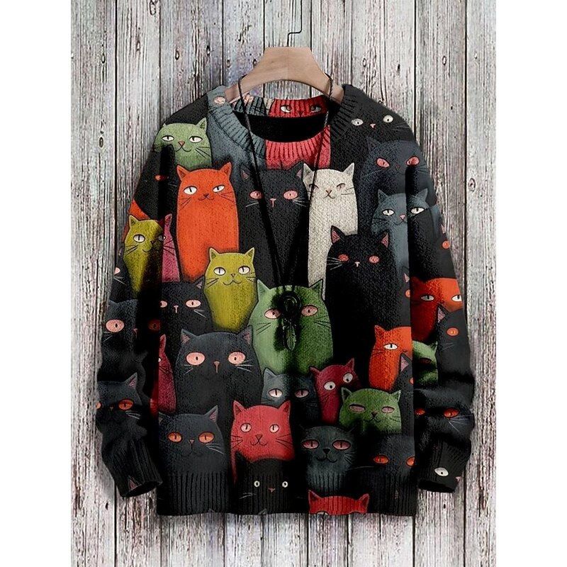 Women's Sweater Casual Soft Floral Animal Ribbed Crew Neck Knitted Print Long Sleeve Regular Tops Knit Outdoor Daily Weekend Black Army Green Fall Winter3