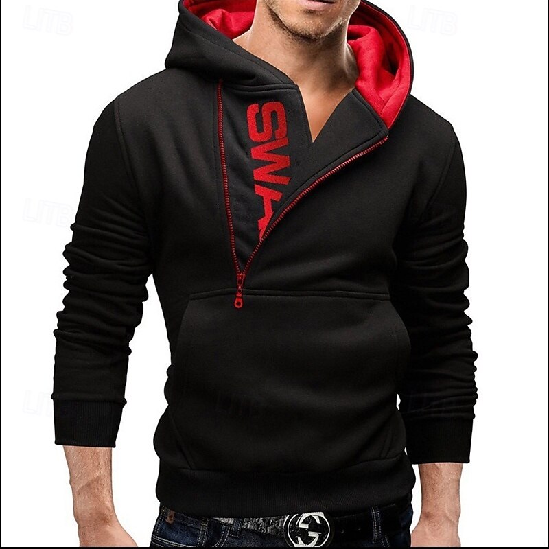Men's Hoodie Zip Up Hoodie Pullover Hoodie Sweatshirt Black Red Royal Blue Blue Dark Gray Hooded Plain Patchwork Color Block Sports & Outdoor Casual Daily Streetwear Cool Designer Fall Spring &  Fall3