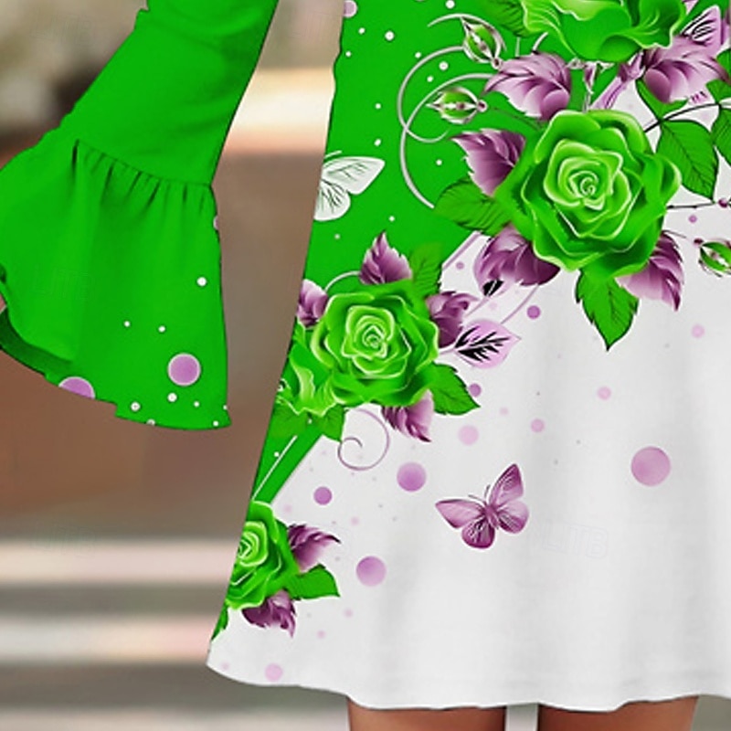 Girls' 3D Rose Dress Ruffle Dress Long Sleeve Summer Spring Vacation Daily Holiday Beautiful Sweet Kids 4-12 Years Casual Dress Knee-length Regular Fit4