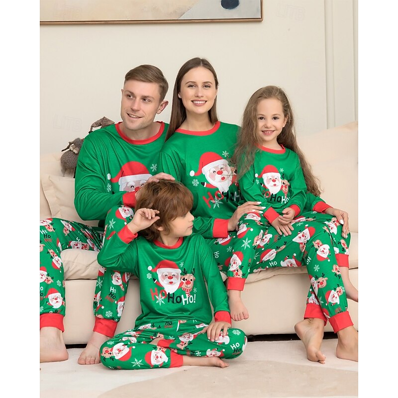 Family Pajamas Christmas Pattern Home Print Green Long Sleeve Adorable Matching Outfits2