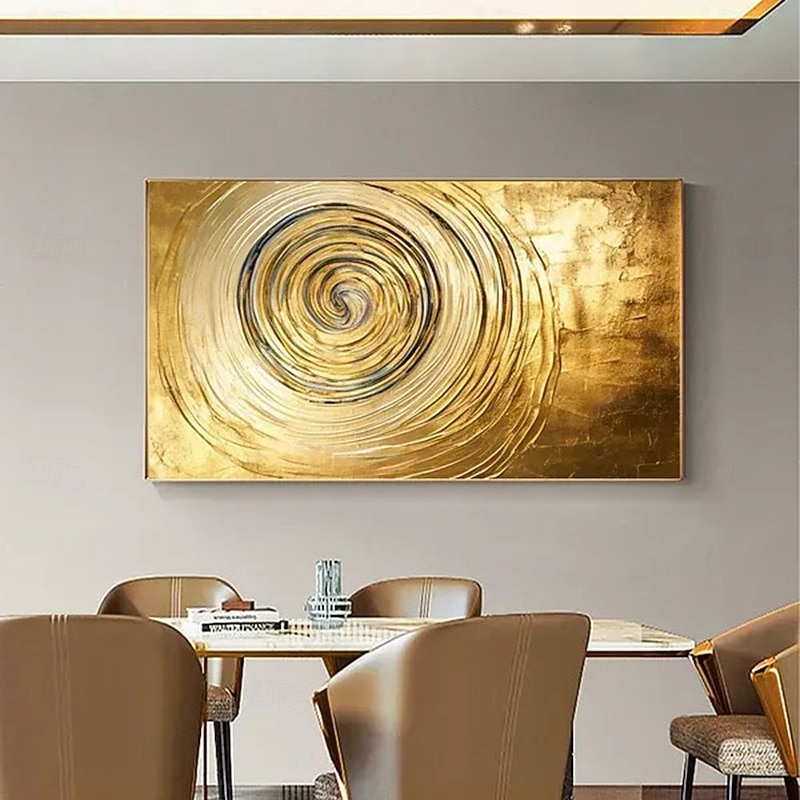 Handmade 3D circle gold abstract Oil Painting Abstract Spiral Golden Motifs with Vibrant Golden Tones and Impasto Layered Brushstrokes for Home Decor3