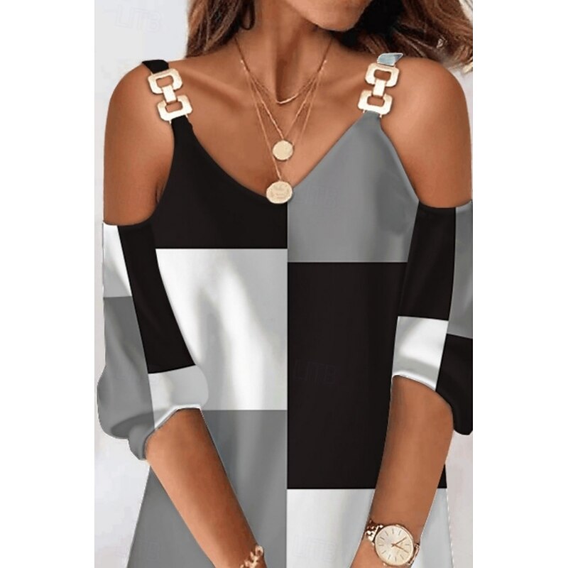 Women's Mini Dress Casual Dress Winter Dress Shift Dress Fashion Modern Daily Beach Weekend Regular Fit Plaid Long Sleeve V Neck Grey Summer Spring Fall Autumn2