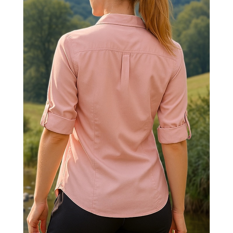 Women's Casual Shirt Hiking top Long Sleeve Turndown Top Outdoor Breathable Polyester White Pink Army Green Tennis Golf Running2