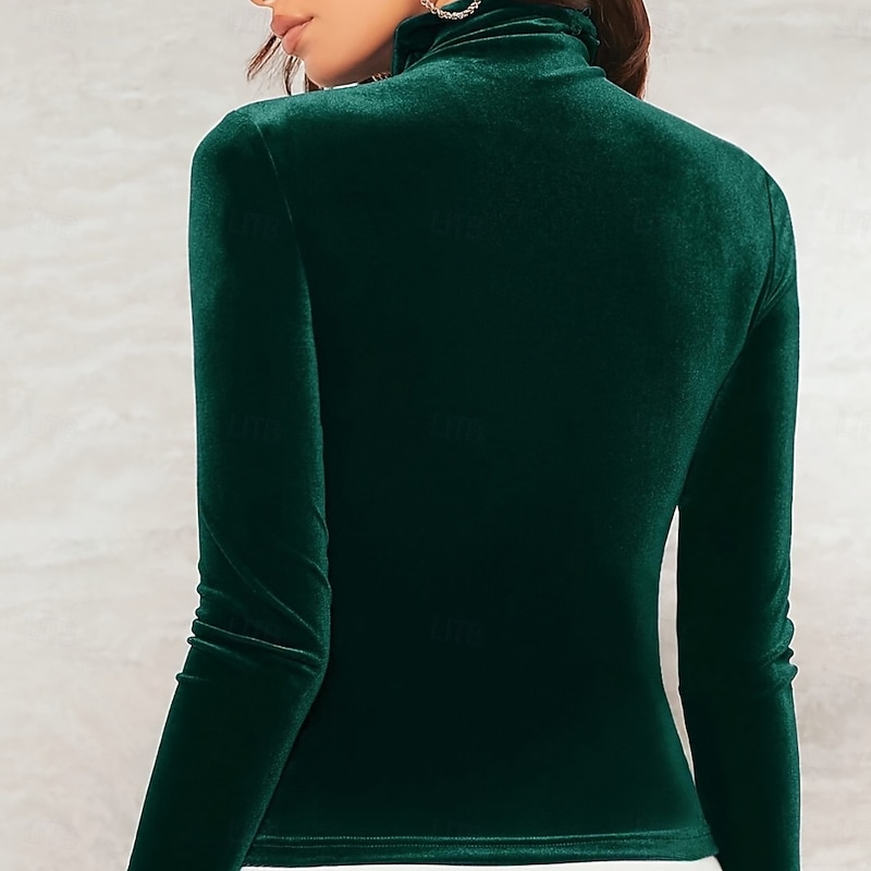 Women's Blouse Dressy Tops Tight Tops Solid Color Plain Elegant Party Stylish Long Sleeve High Neck Regular Tops Black Red Blue Green Spring Fall Winter Spring, Fall, Winter4