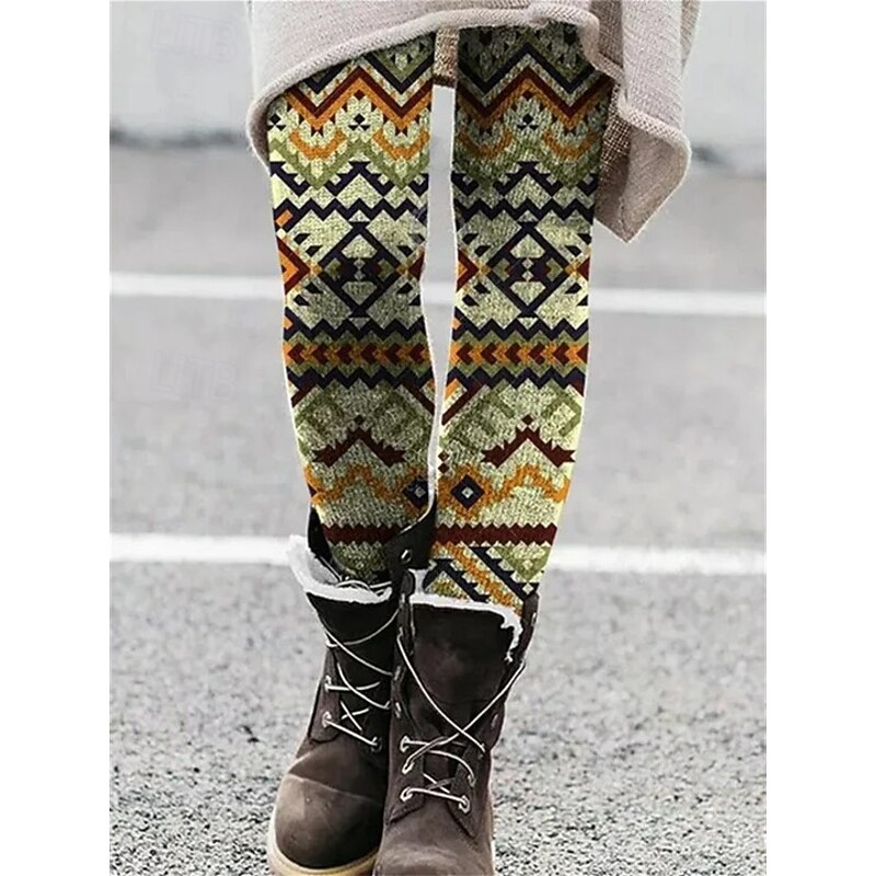 Women's Leggings Vacation Vintage Ethnic Style Ankle-Length High Waist Floral Graphic Paisley 3D Print Quick Dry Breathability Soft Stretchy Outdoor Home Causal Army Green Yellow Blue Purple Fall4