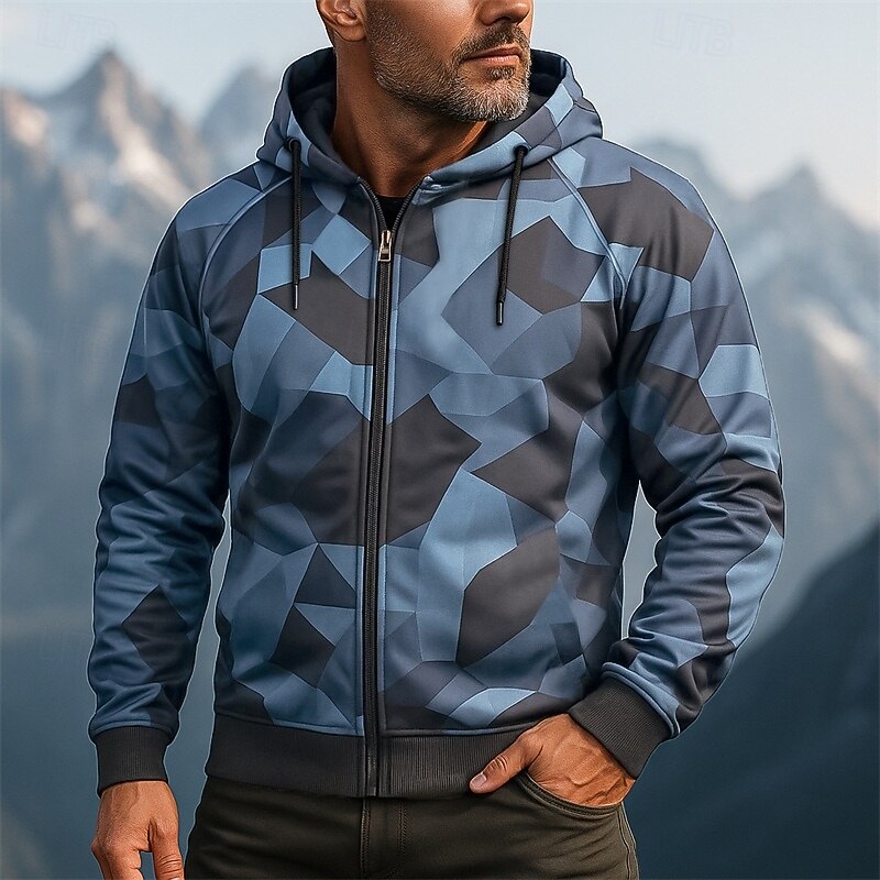Men's Hoodie Full Zip Hoodie Camo Hoodie Blue Green Khaki Hooded Camouflage Patchwork Color Block Sports & Outdoor Casual Daily Streetwear Cool Sportswear Spring &  Fall Clothing Apparel Hoodies2