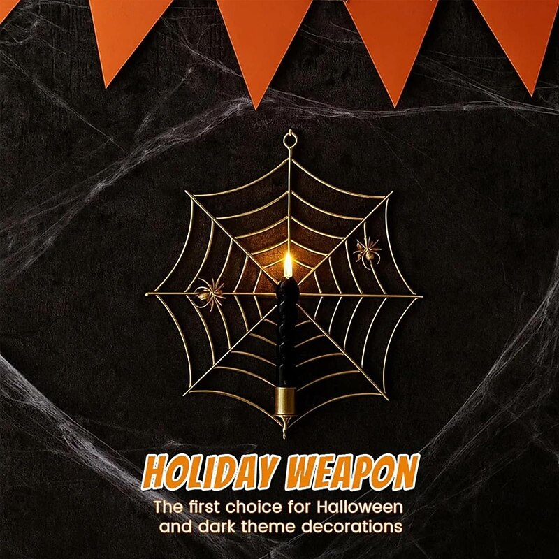 Halloween Spider Web Candle Holder Gothic Halloween Decor, Haunted House Centerpiece, Spooky Candle Lantern for Party and Home4