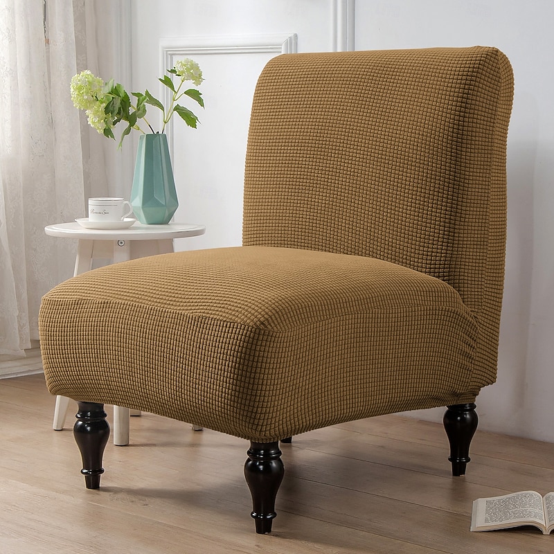 1PC Armless Dining Chair Cover - Striped Stretch Spandex Slipcover with Elastic Band Fits Standard Chairs 18-21