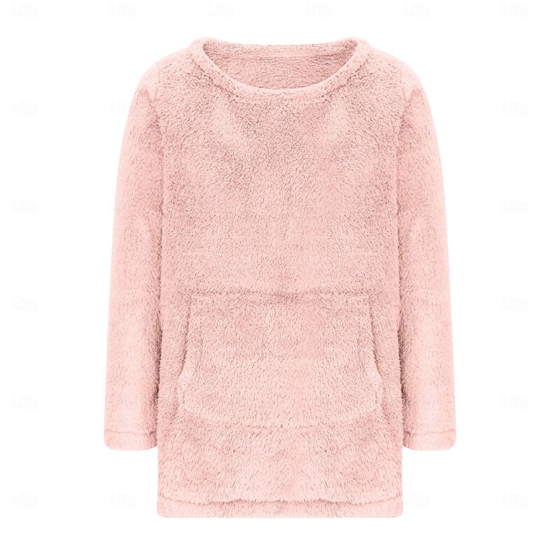 Women's Pullover Sweatshirt Warm Cute Teddy Long Sleeve Round Neck Long Tops Maroon Pink Purple Khaki Gray Spring Fall Winter Spring, Fall, Winter, Summer2