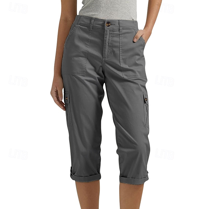 Women's Cargo Pants Capri Pants Slacks Streetwear Casual Full Length Natural Plain Pocket Elastic Waist Comfy Outdoor Vacation Going out claret Dark-Gray Black White Fall Regular Fit3