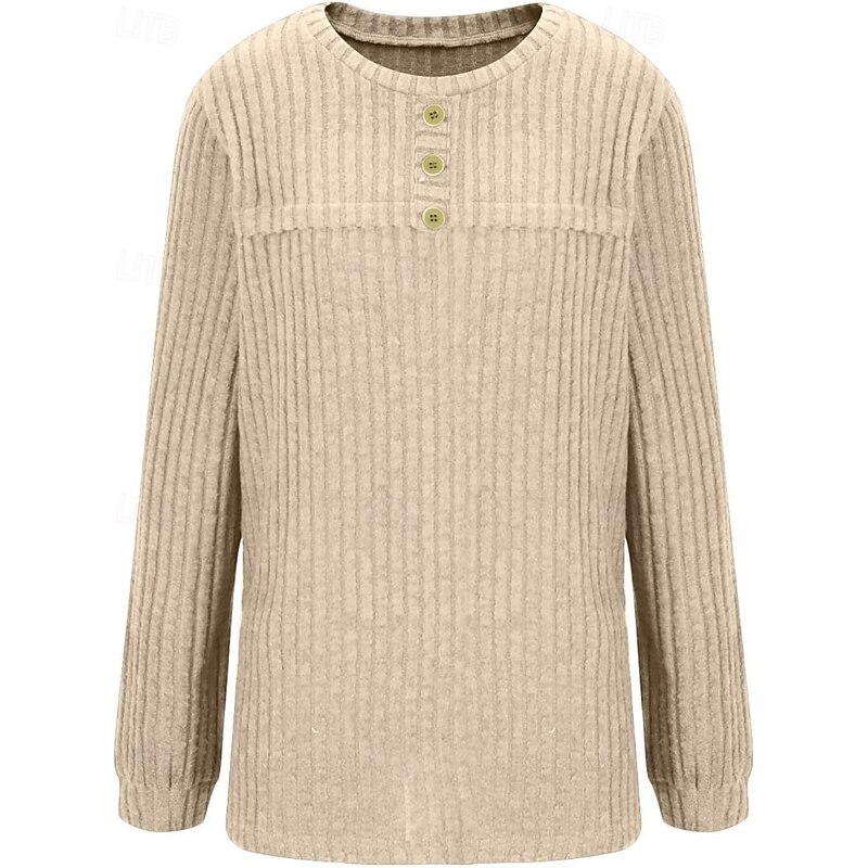 Women's Blouse Plain Modern Casual Long Sleeve Crew Neck Regular Tops Daily Holiday Going out Buttons Wine Beige Fall2