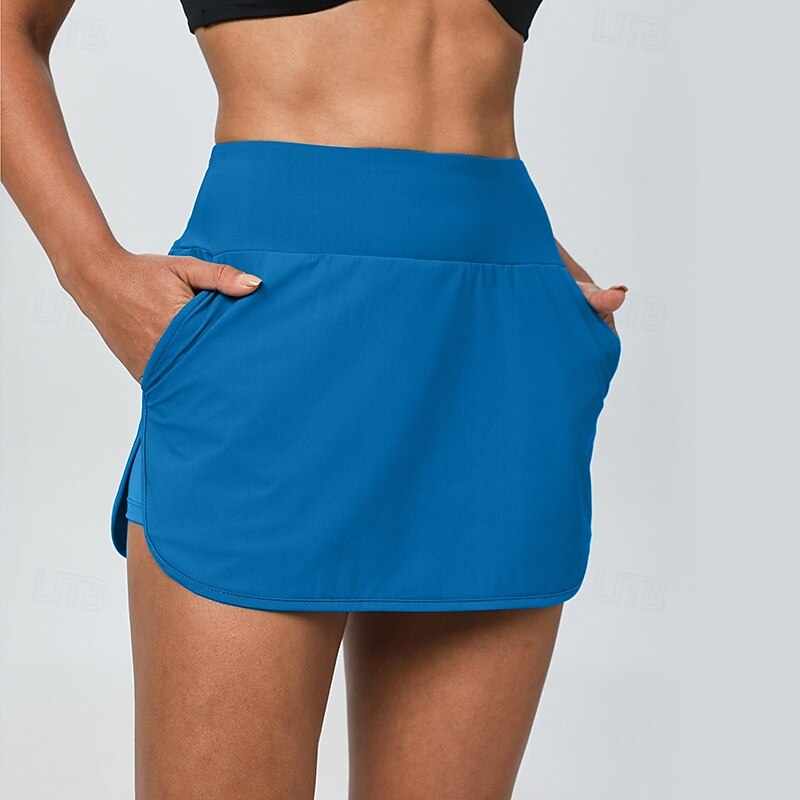 Women's Solid Colored Tennis Skirts Pocket Moisture Wicking Breathable Tennis Pickleball Running Bottoms Pink Wine Blue Tennis Clothing