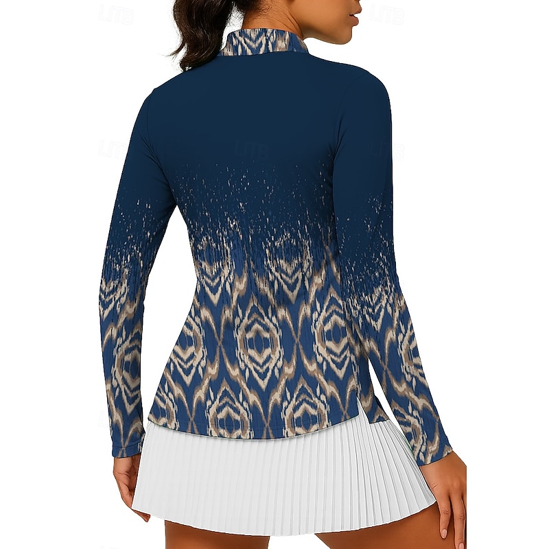 Women's Tops Golf Polo Shirt Tennis Shirt Tennis Tee Long Sleeve Print Quarter Zip Pullover UPF50+ UV Protection Elastic Breathable Volleyball Tennis Golf Stand Collar Zip Collar Shirt Polo Black2