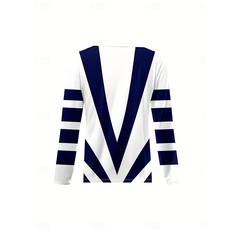 Women's T Shirt Graphic Striped Geometry Vintage Stylish Classic Long Sleeve V Neck Regular Tops Daily Cut Out Print Navy Blue Fall Winter3