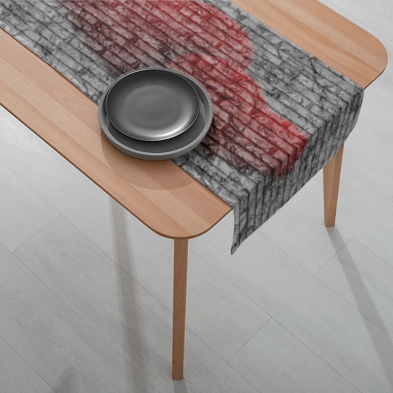 1PC Heart-Shaped Graffiti Table Runner Table Flag - Digital Printed Rectangular Tablecloth for Restaurant, Banquet, Wedding, Party Decoration (33x180cm/13x70.5in)4