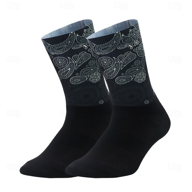 Socks Cycling Socks Bike Socks Sports Socks Athletic Socks Camping / Hiking Hiking Outdoor Exercise Bike / Cycling High Elasticity Comfortable Breathable 1 Pair Geometric Letter & Number Graffiti3