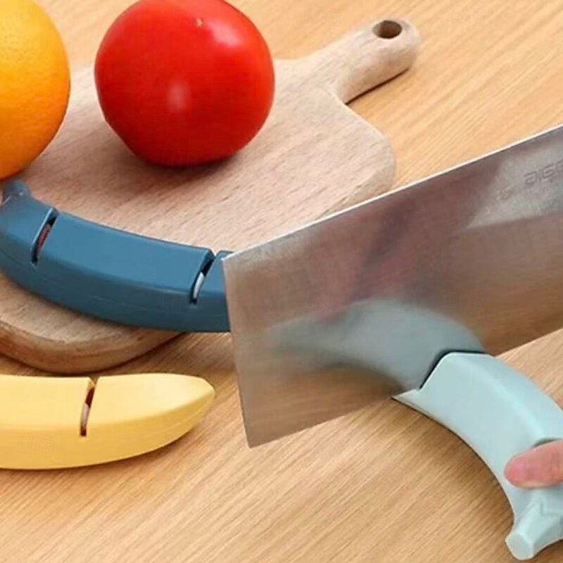 3 pcs Banana Knife Sharpener, Kitchen Knife and Scissor Sharpener Tool, Dual-Stage Banana Shape Knife Grinder for Home Cooking3