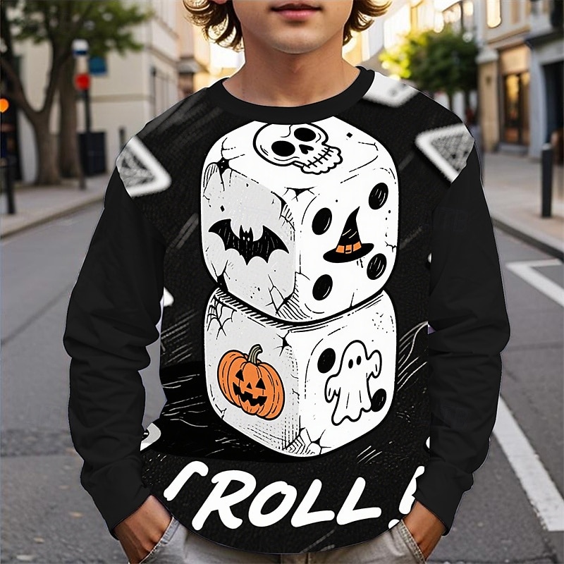 Halloween Boys' 3D Pumpkin Ghost T shirt Tee Long Sleeve Spring Fall Fashion Basic Kids 4-12 Years Crew Neck Outdoor Casual Daily Regular Fit2