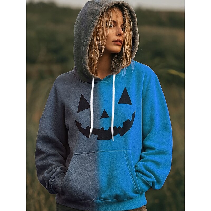 Halloween Women's Pullover Hoodie Sweatshirt Pumpkin Graphic Casual Long Sleeve Hooded Regular Tops Party Evening Wear Street Dailywear Blue Purple Orange Green Spring Fall Winter4