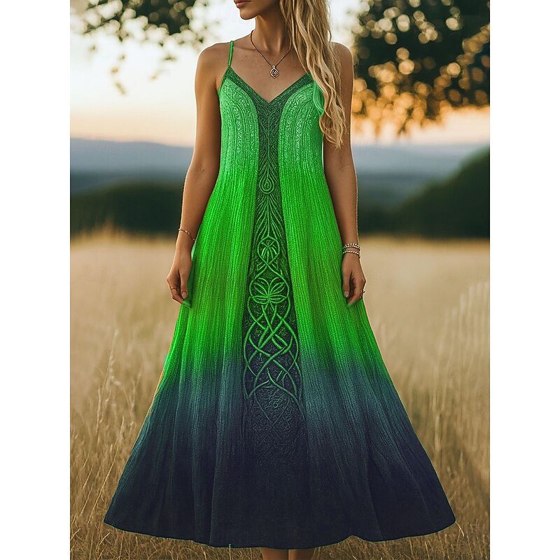 Women's Maxi Dress Sundress A Line Dress Slip Dress Vacation Casual Beach Regular Fit Ombre Graphic Ethnic Sleeveless V Neck Spaghetti Strap Blue Purple Orange Green Summer Spring Fall4