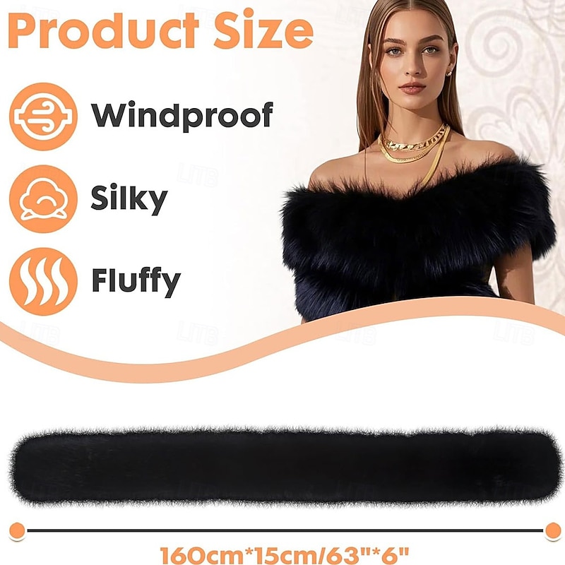 Barelove Long Women's Faux Fur Collar Scarf Wrap Cold Winter Warm Wrap Stole Scarf Shawl Shrug Neck Warmer2