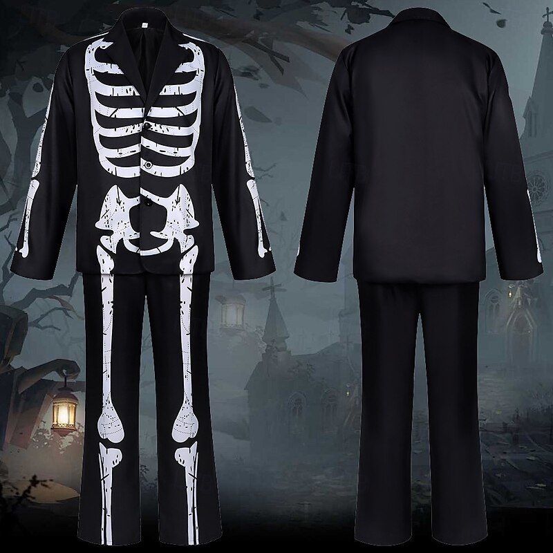 Skeleton Skull Halloween Coat Pants Cosplay Costume Scary Costume Adults' Men's Halloween Masquerade Performance Party Masquerade Easy Halloween Costumes Dress Up