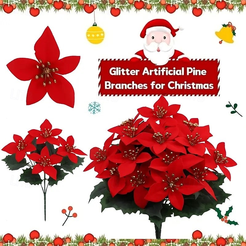 4PCS Christmas Poinsettia Artificial Flowers – Realistic Bouquet for Wedding, Porch, Garden, Indoor & Outdoor Holiday and Home Decor2