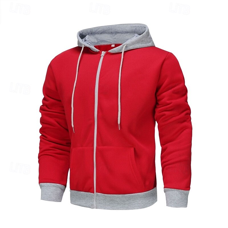 Men's Hoodie Full Zip Hoodie Zip Up Hoodie Fleece Hoodie Black Red Green Gray Hooded Plain Patchwork Color Block Sports & Outdoor Casual Daily Streetwear Cool Sportswear Spring &  Fall Clothing3